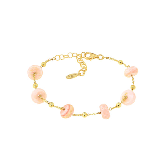 350BRPO-Silver Yellow Gold Plated Bracelet with Semi Precious Stones: Pink Opale-Yellow Gold Plated