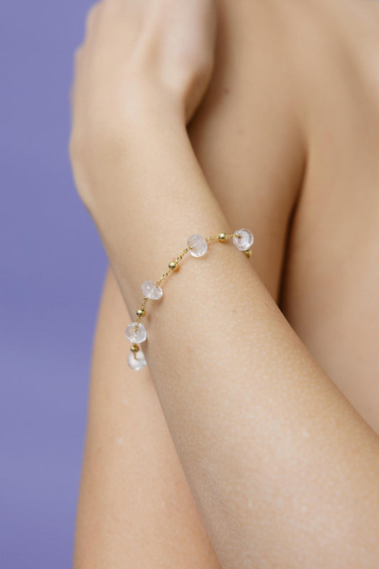 350BRQR-Silver Yellow Gold Plated Bracelet with Semi Precious Stone-Silver Yellow Gold Plated