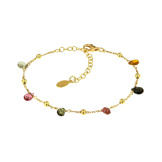 350BRT-Silver Yellow Gold Plated Bracelet with Tourmaline-Yellow Gold Plated