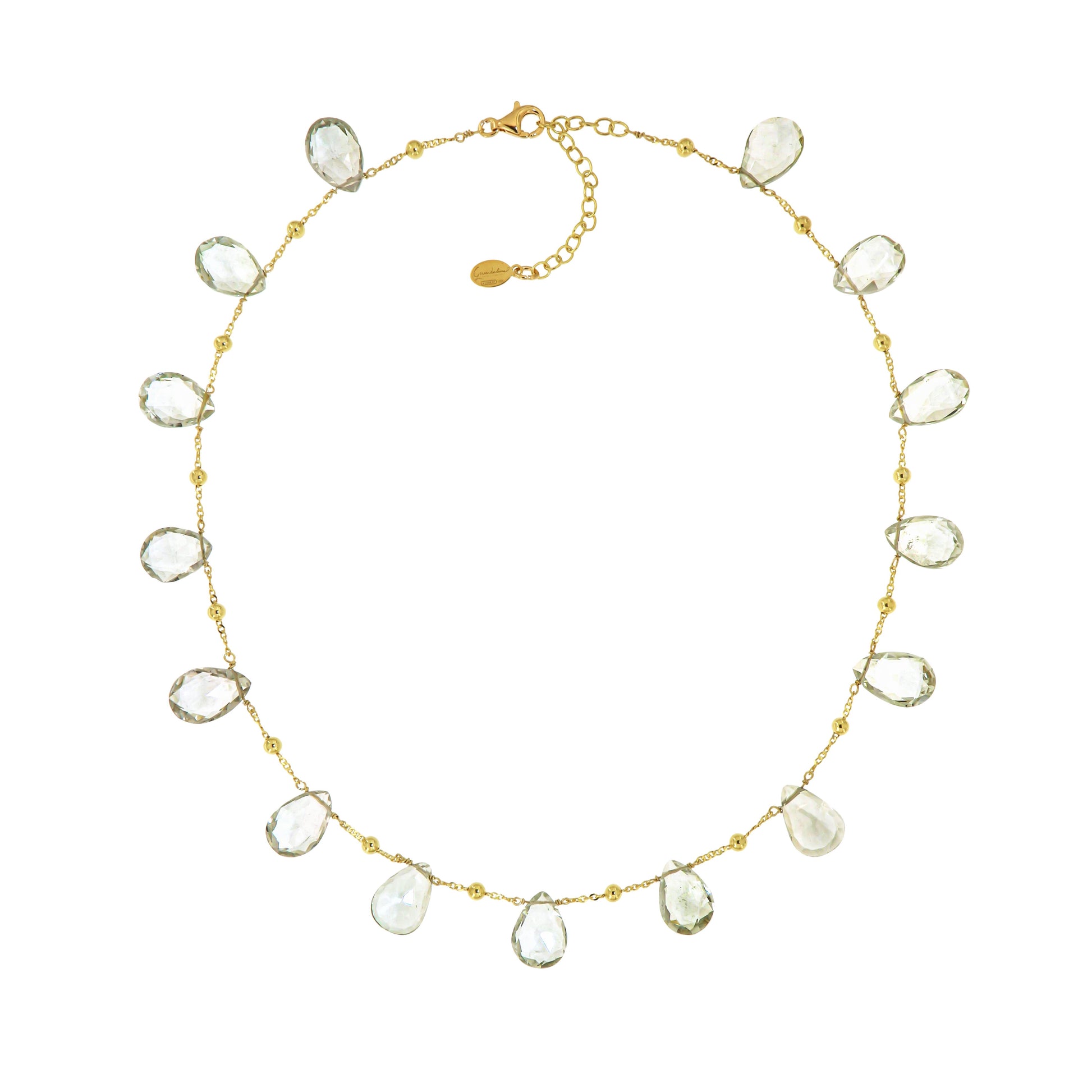 350GRGA-Silver Yellow Gold Plated Necklace with Green Amethist-Yellow Gold Plated