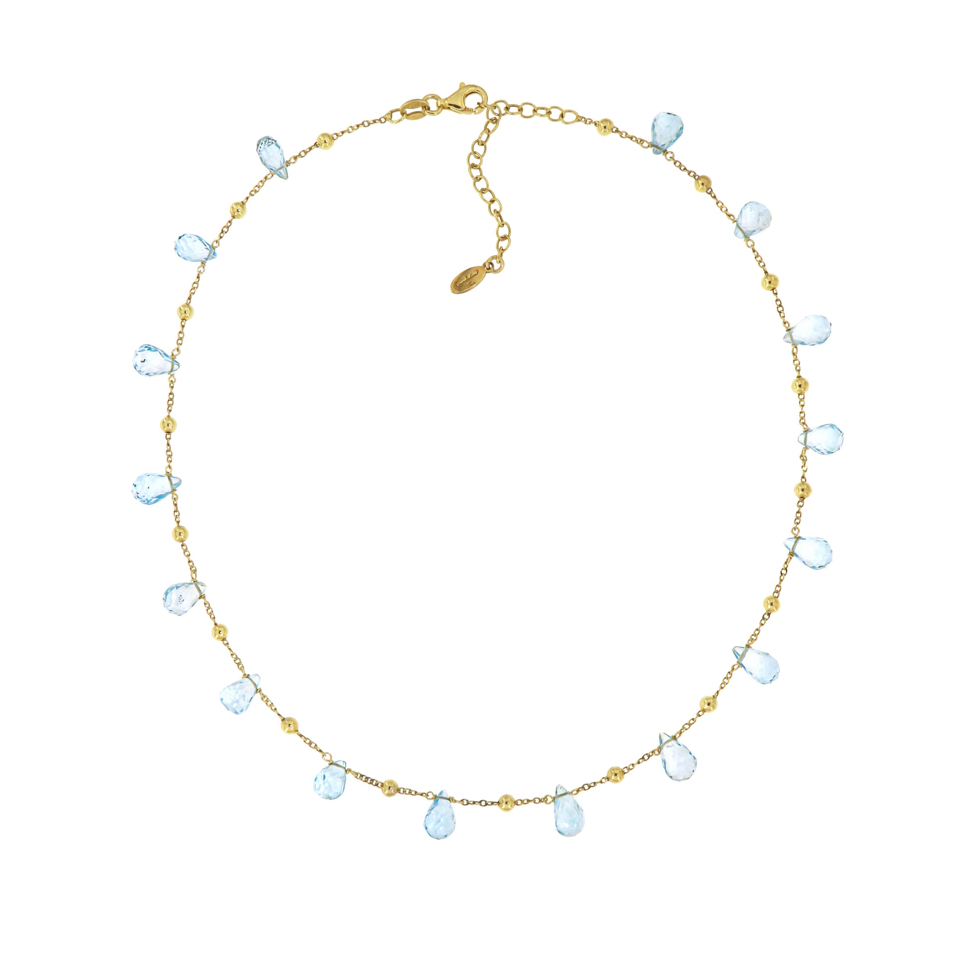 350GRLBT-Silver Yellow Gold Plated Necklace with Light Blue Topaz-Yellow Gold Plated