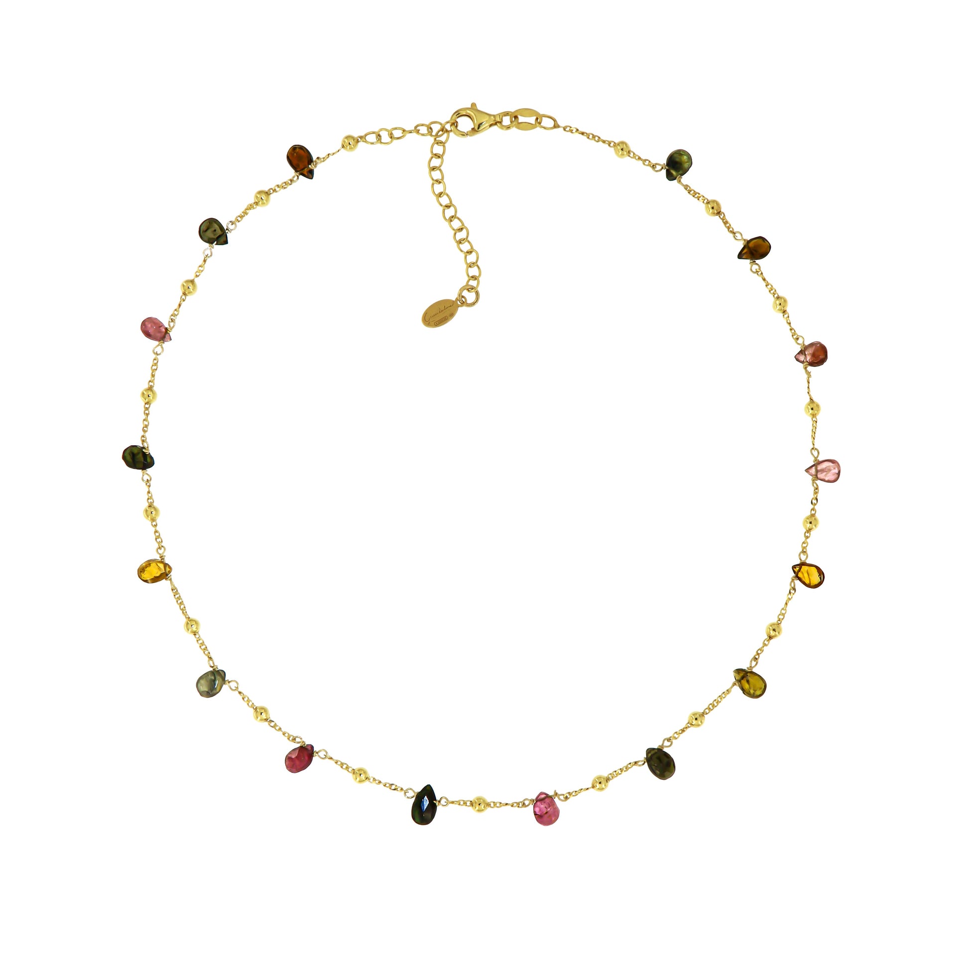 350GRT-Silver Yellow Gold Plated Necklace with Tourmaline-Yellow Gold Plated