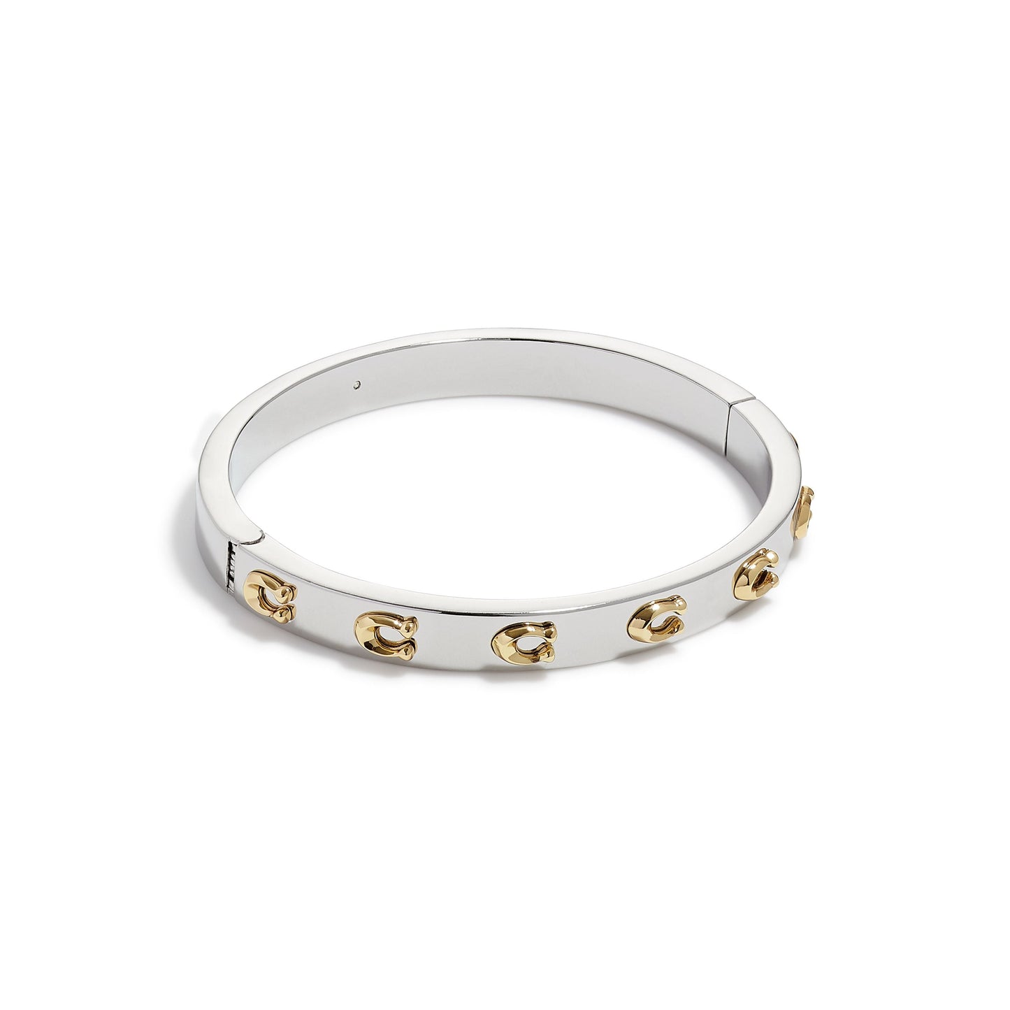 37335948TWO-Signature C Hinged Bangle Bracelet-TWOTONE- GLD/RHOD