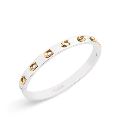 37335948TWO-Signature C Hinged Bangle Bracelet-TWOTONE- GLD/RHOD