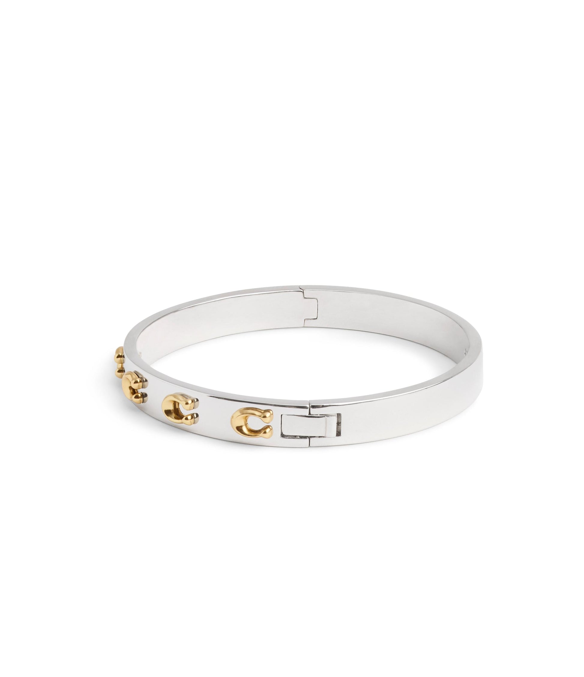 37335948TWO-Signature C Hinged Bangle Bracelet-TWOTONE- GLD/RHOD