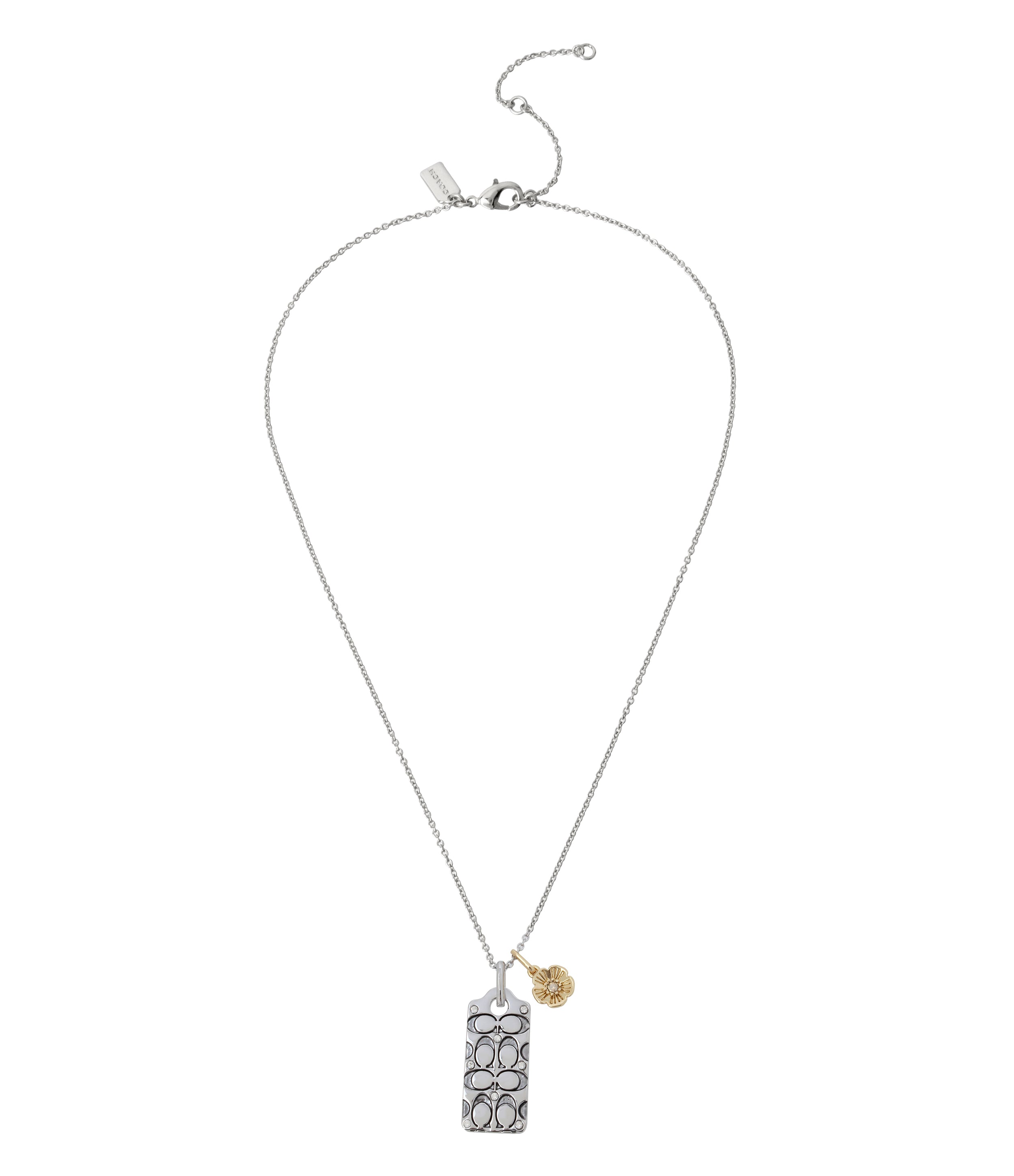 37341900RHO-Signature Quilted Pendant Necklace-Crystal/Rhodium