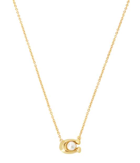 37341916GLD-Pearl Signature Pendant Necklace-White/Gold