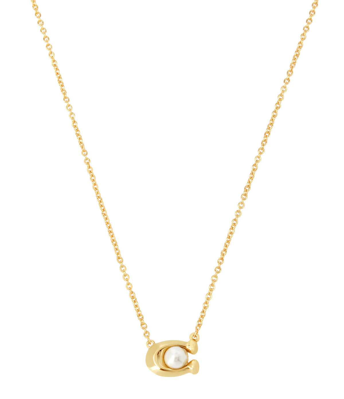 37341916GLD-Pearl Signature Pendant Necklace-White/Gold