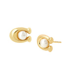 37341922GLD-Pearl Signature Stud Earrings-White/Gold