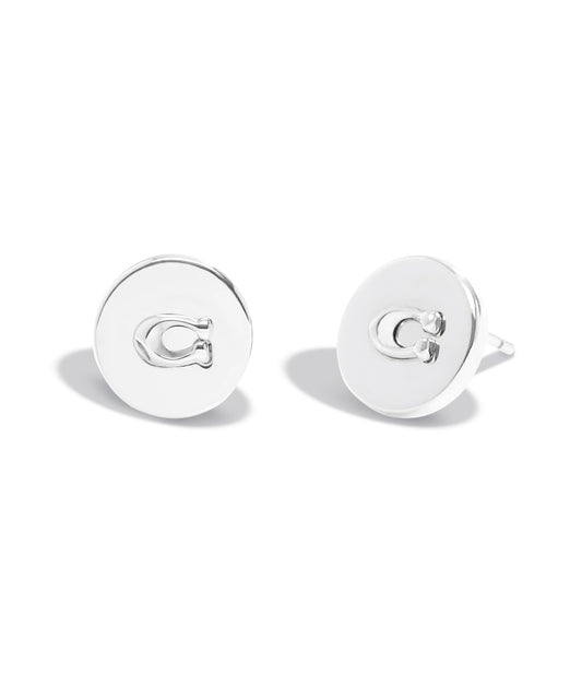 37352957RHO-Signature Coin Stud Earrings-Rhodium