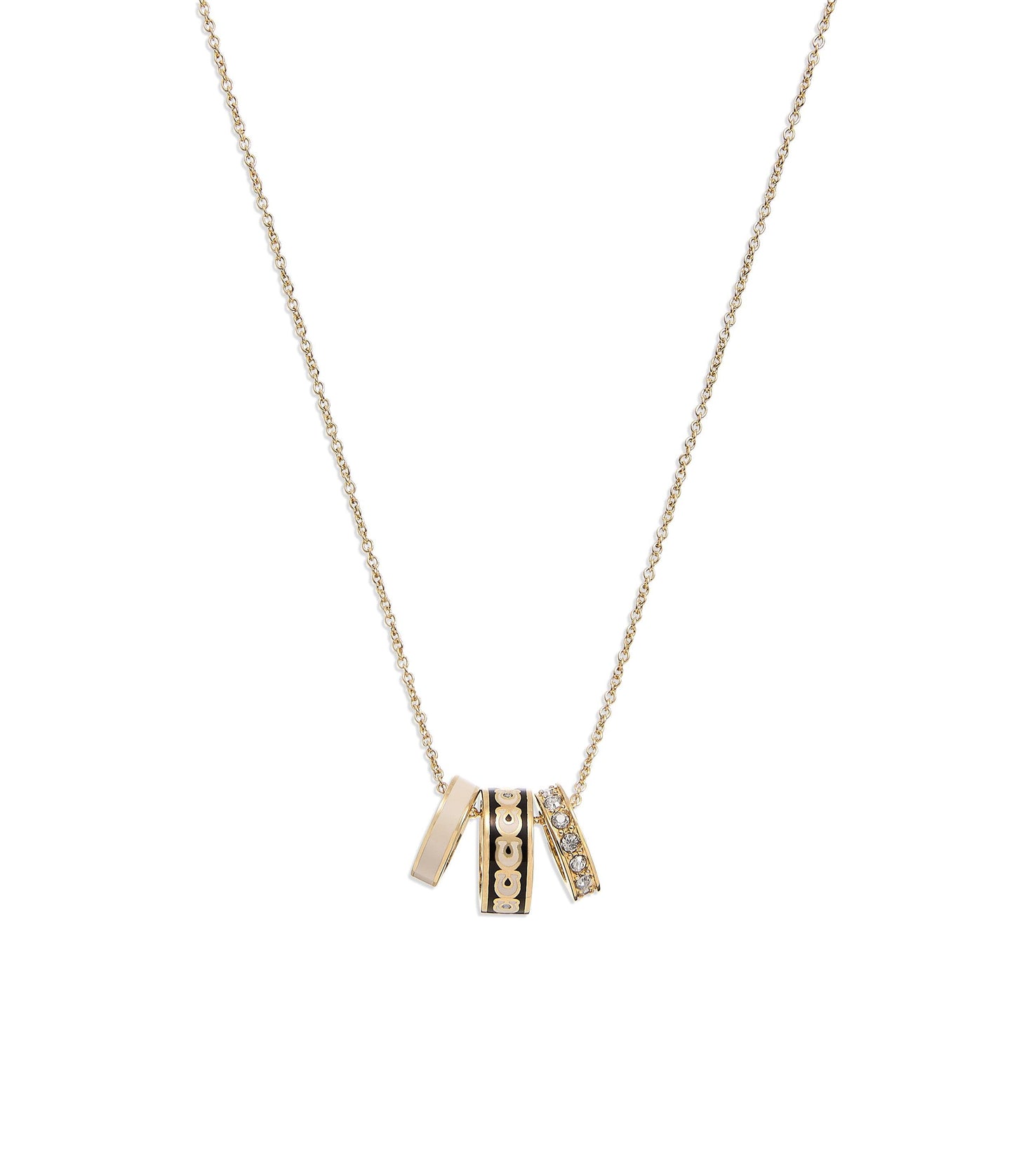 408103gld-signature rondelle pendant necklace-black/white