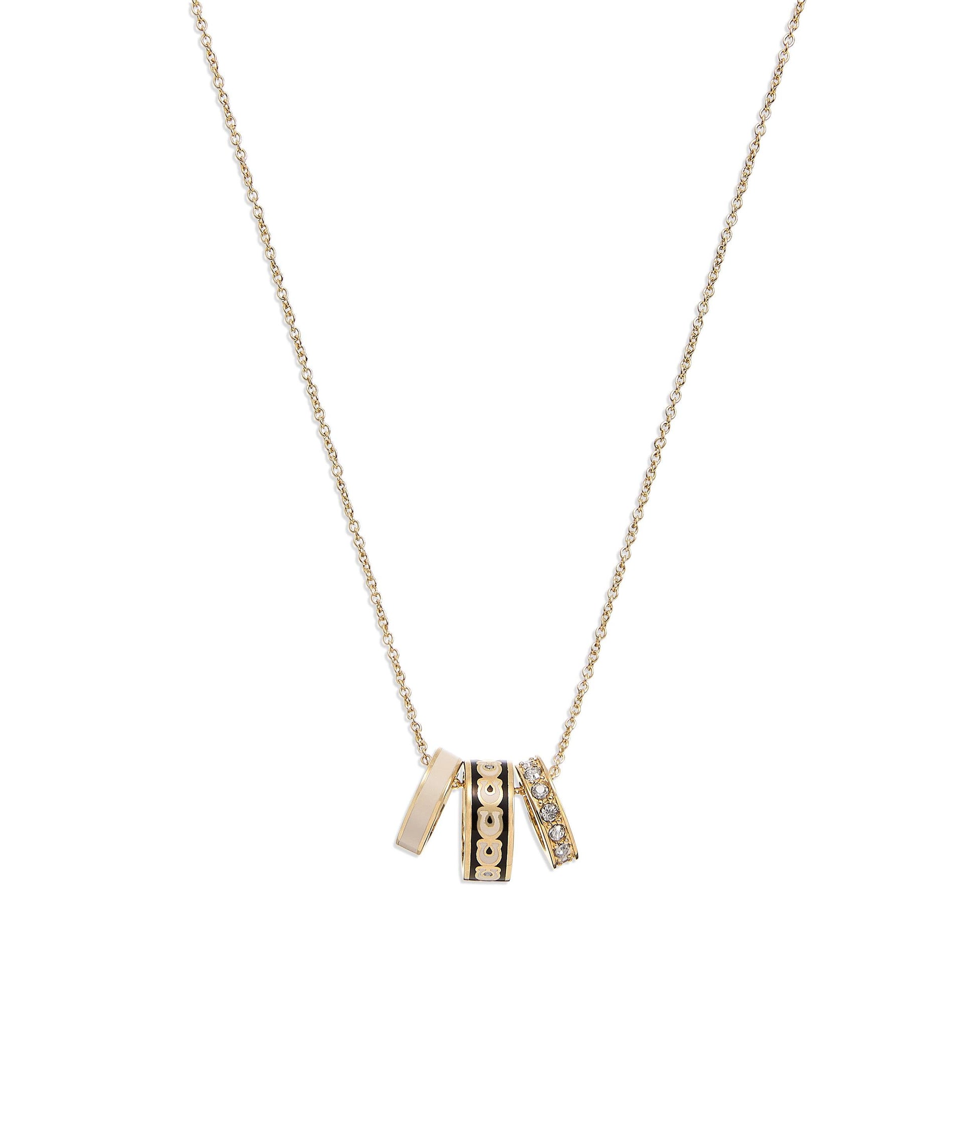 408103gld-signature rondelle pendant necklace-black/white