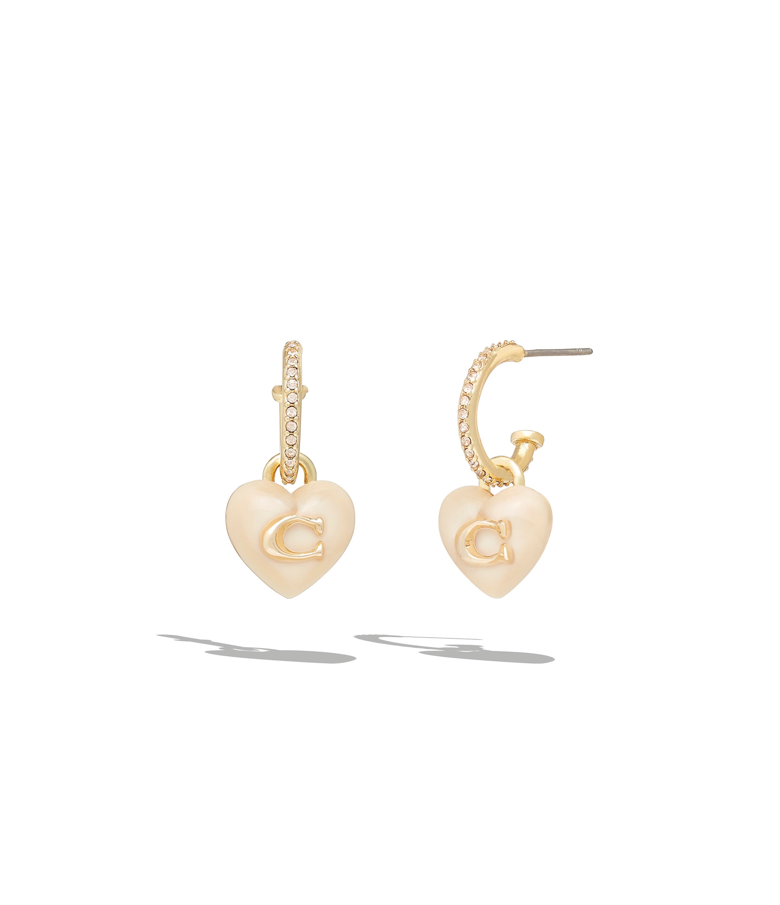 37415420GLD-Resin Heart Pave Huggie Earring-Blush/Gold