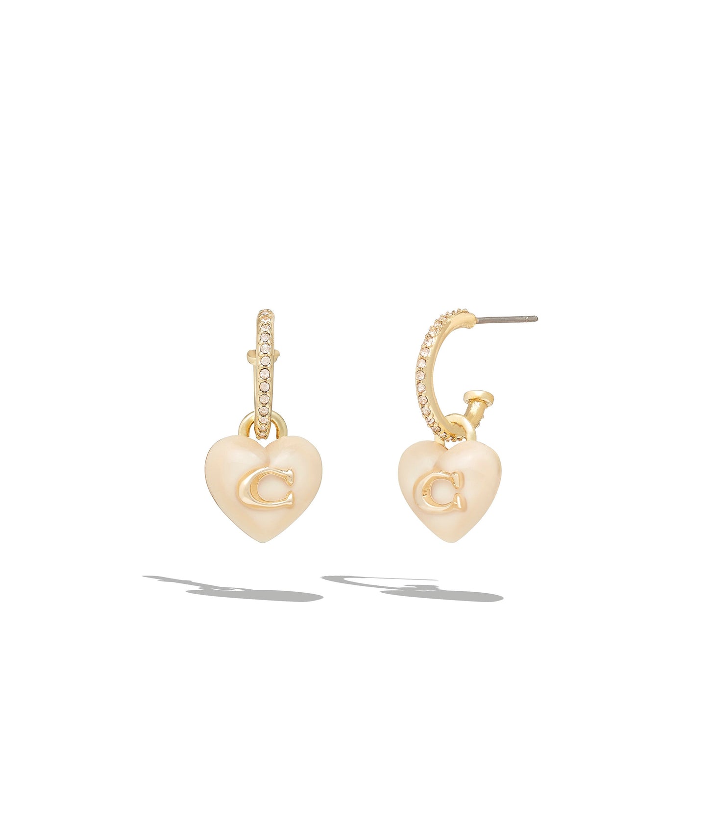 37415420GLD-Resin Heart Pave Huggie Earring-Blush/Gold