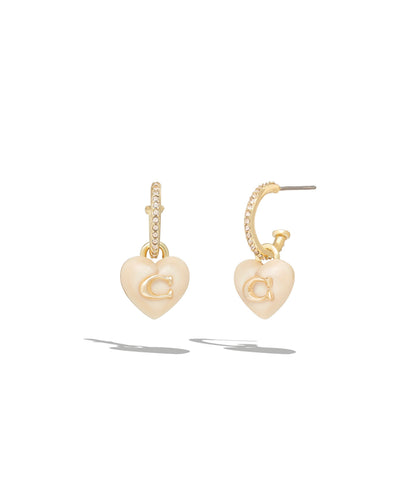 37415420GLD-Resin Heart Pave Huggie Earring-Blush/Gold