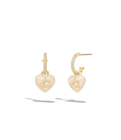 37415420GLD-Resin Heart Pave Huggie Earring-BLUSH/GOLD