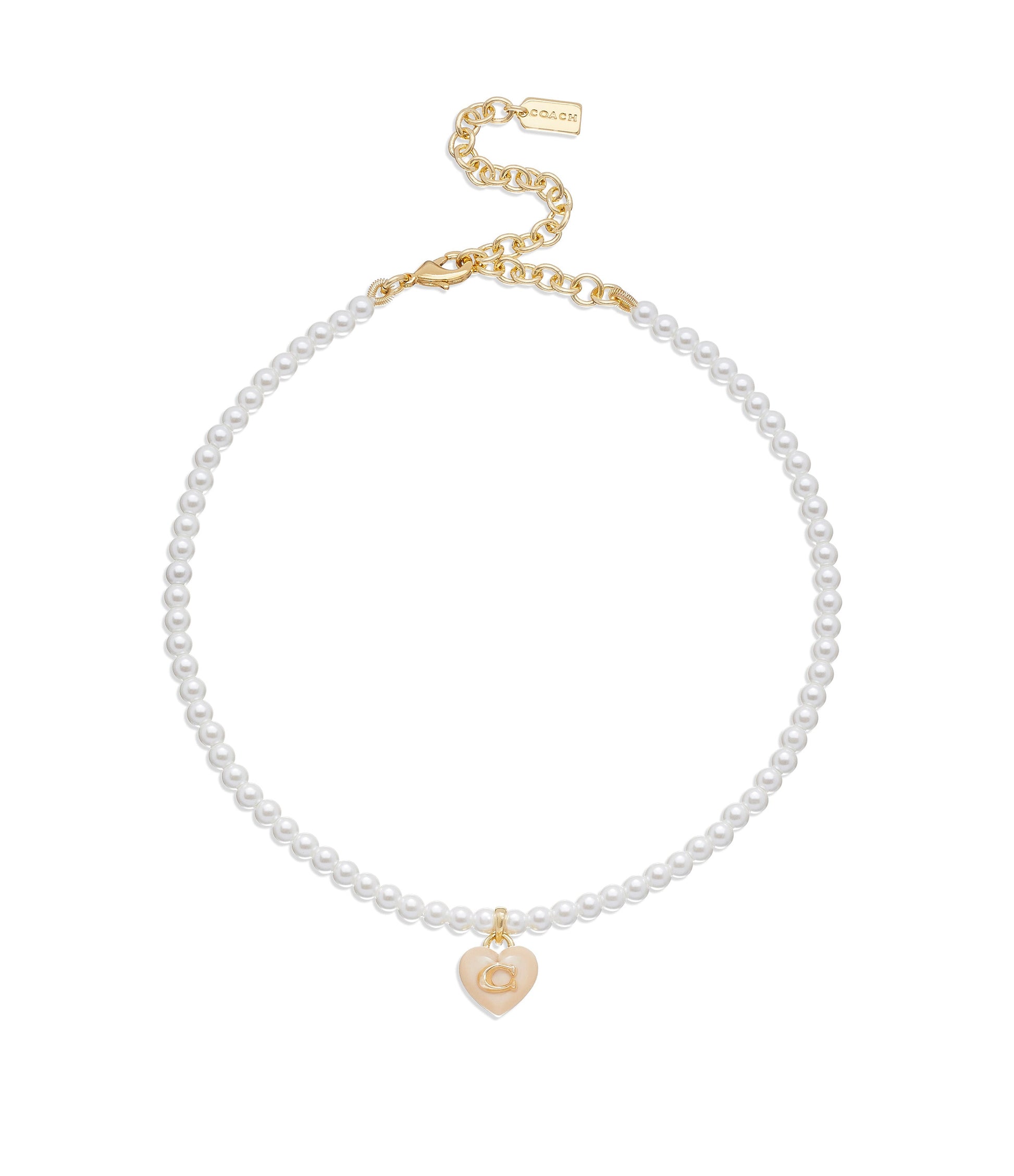 37422713GLD-Resin Heart Pearl Choker-Pearl/Gold