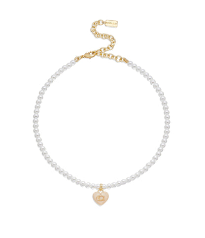 37422713GLD-Resin Heart Pearl Choker-Pearl/Gold