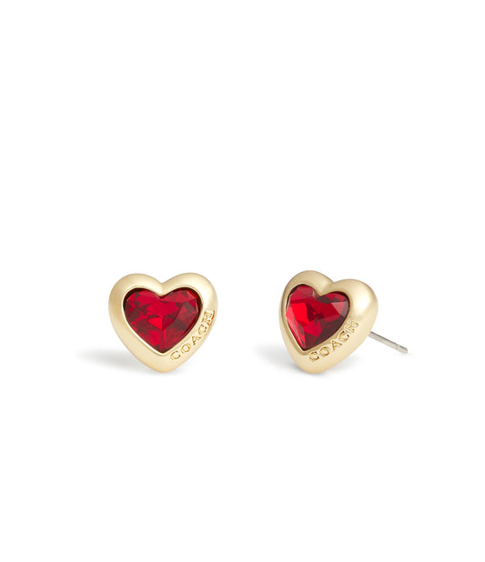 37422733GLD-Heart Stud Earrings-Red Crystal/Gold 