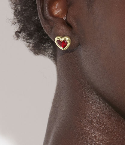 37422733GLD-Heart Stud Earrings-Red Crystal/Gold 