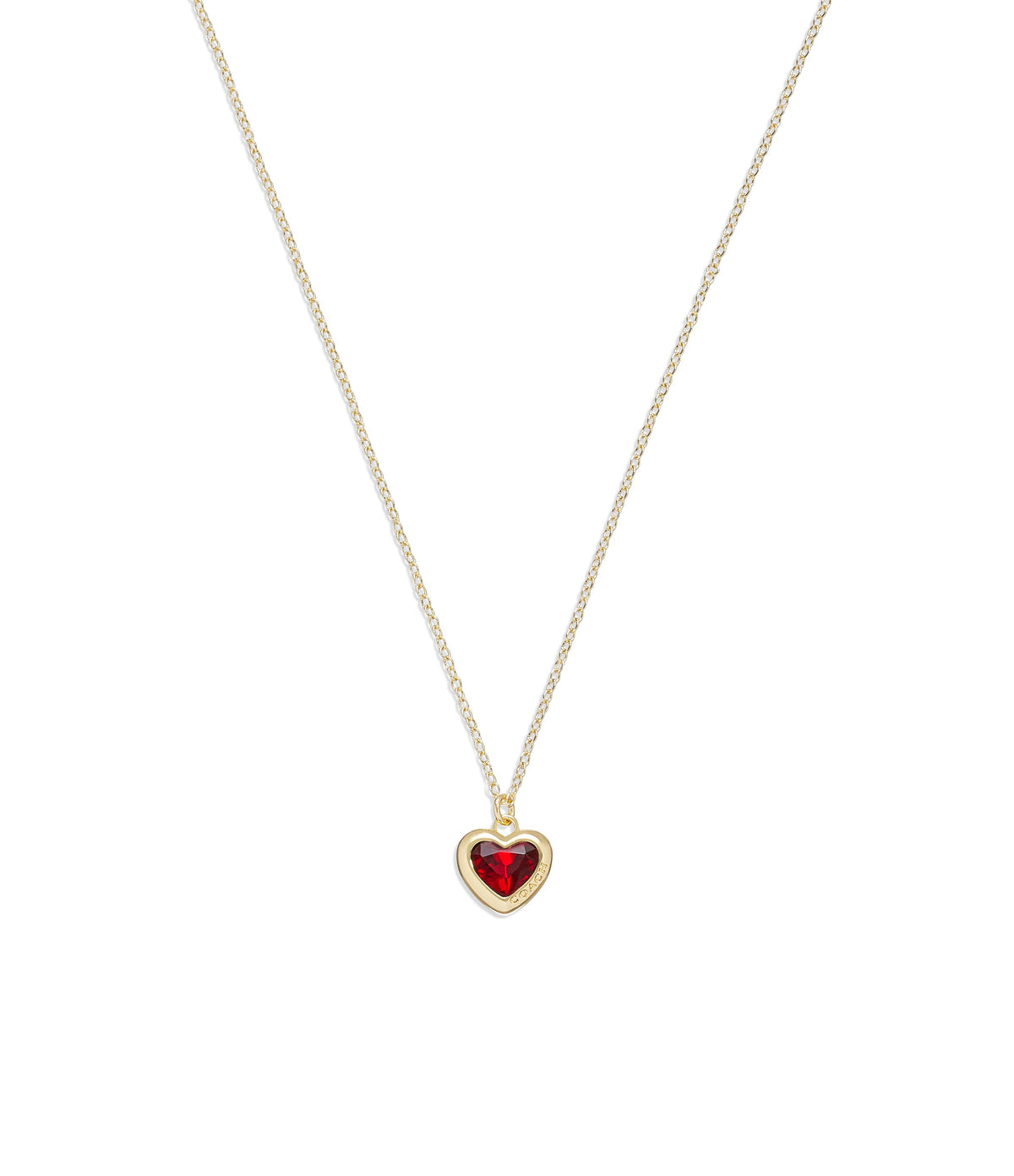 37422735GLD-Heart Pendant Necklace-Red Crystal/Gold 