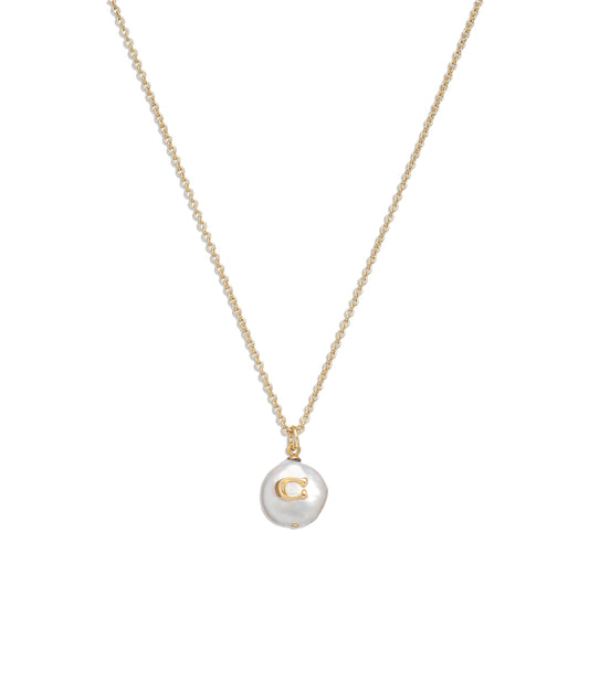 37440611GLD-Signature Coin Pearl Pendant Necklace-Pearl/Gold