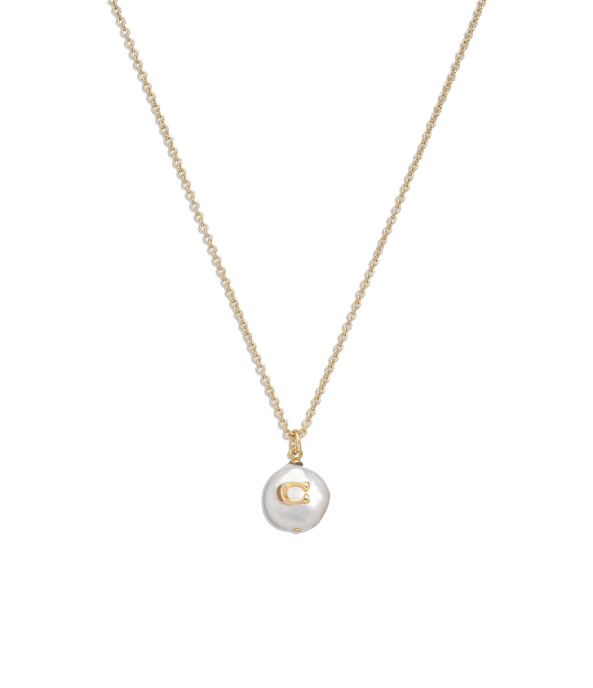 37440611GLD-Signature Coin Pearl Pendant Necklace-Pearl/Gold