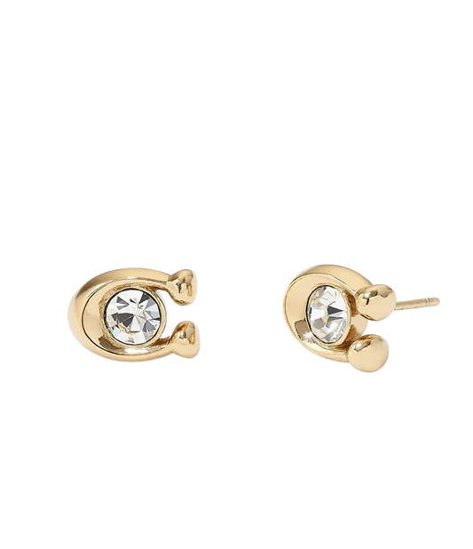 37440614GLD-Signature Stone Stud Earrings-Crystal/Gold