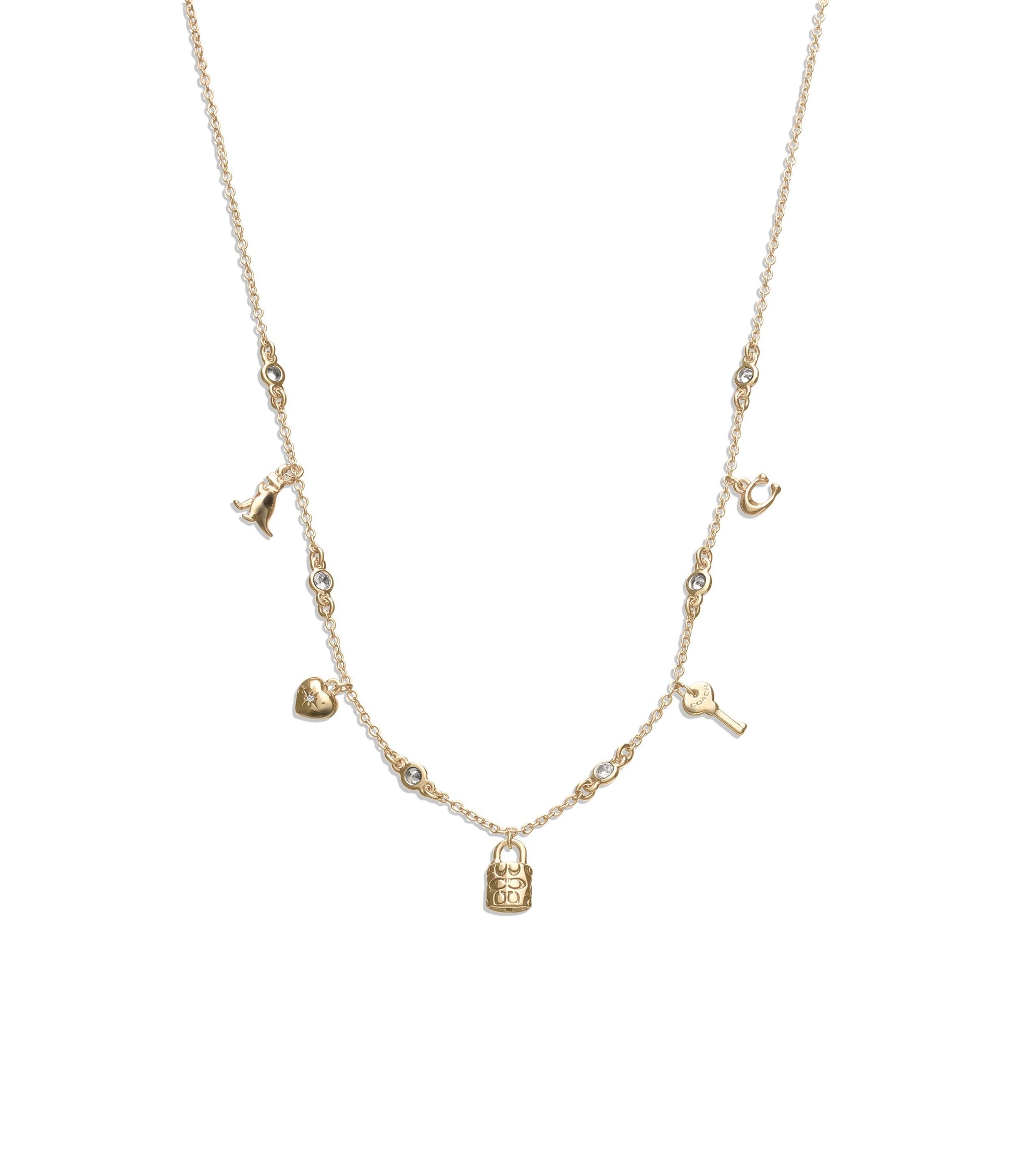 Iconic Mini Charm Bib Necklace-448325GLD-Shiny Gold