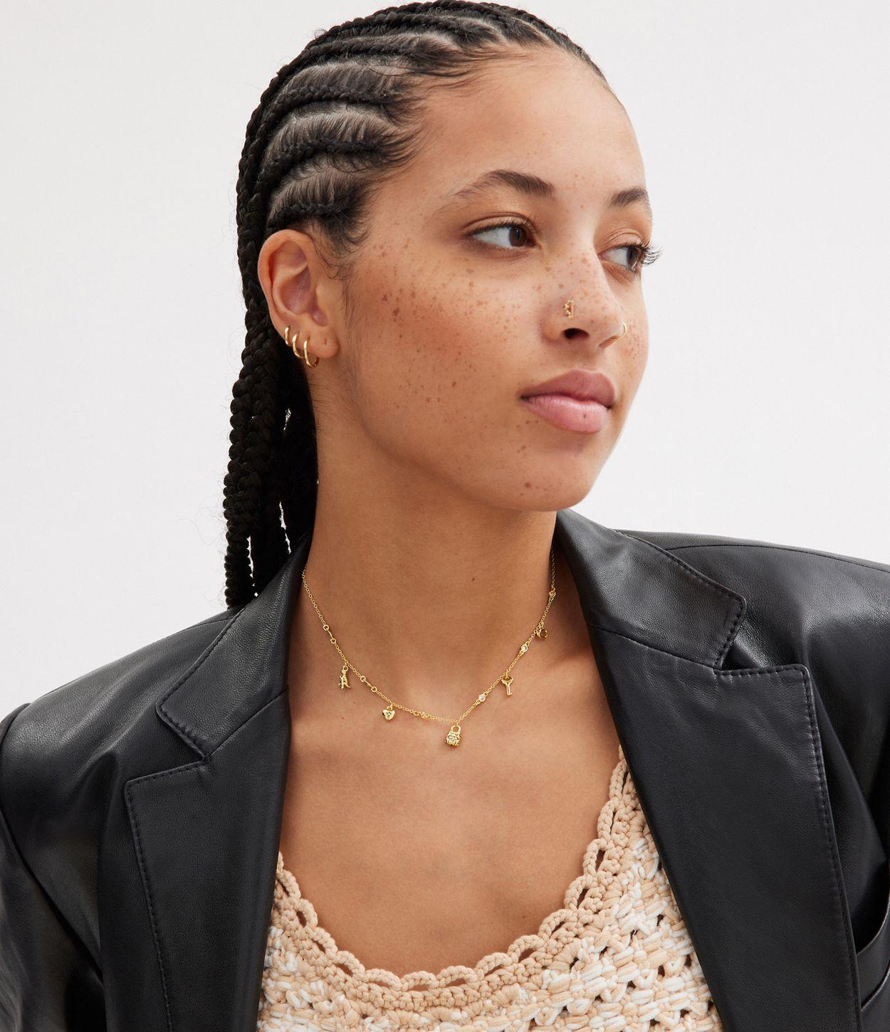 Iconic Mini Charm Bib Necklace-448325GLD-Shiny Gold