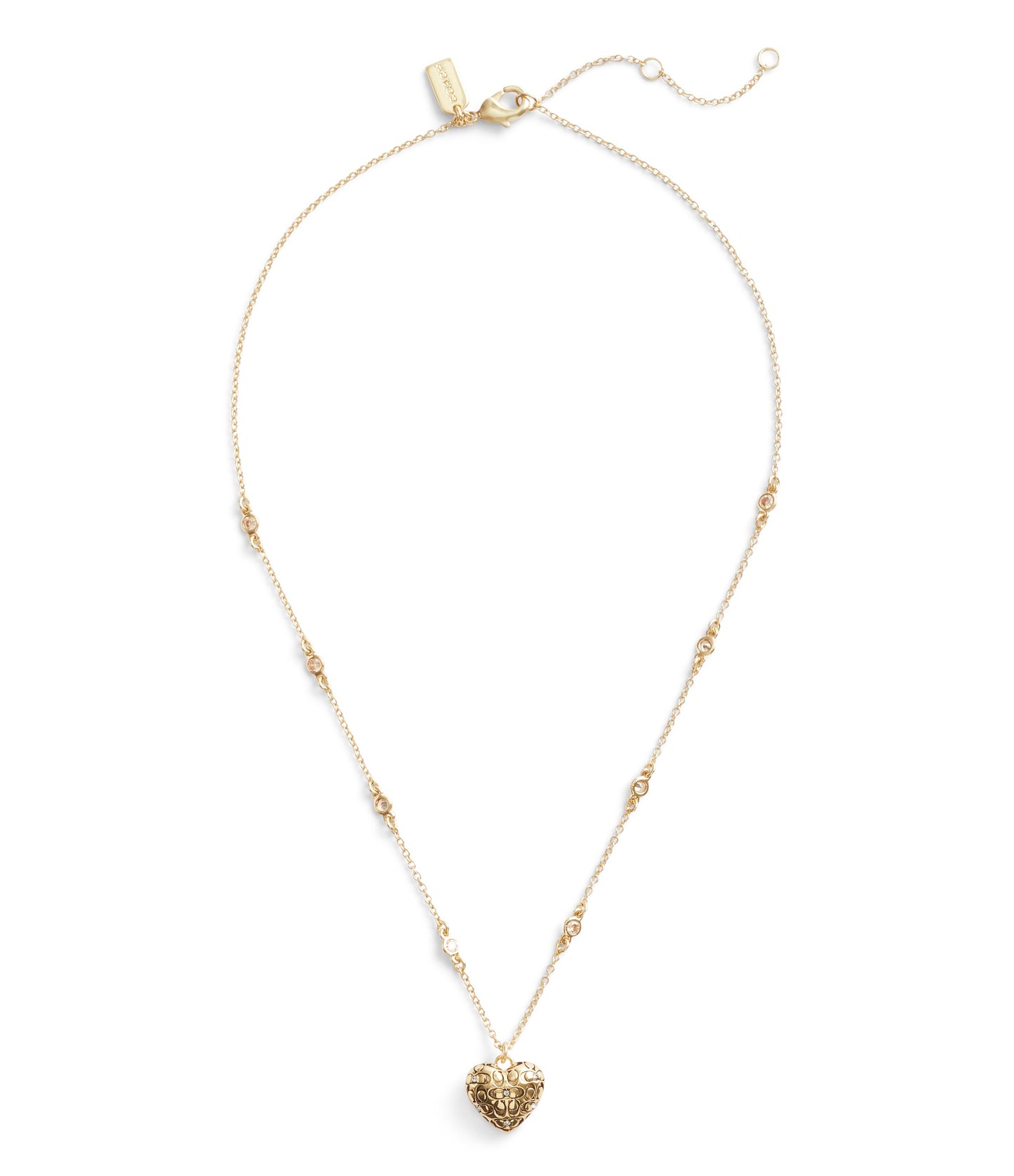 37460426GLD-Signature Quilted Heart Pendant Necklace-Crystal