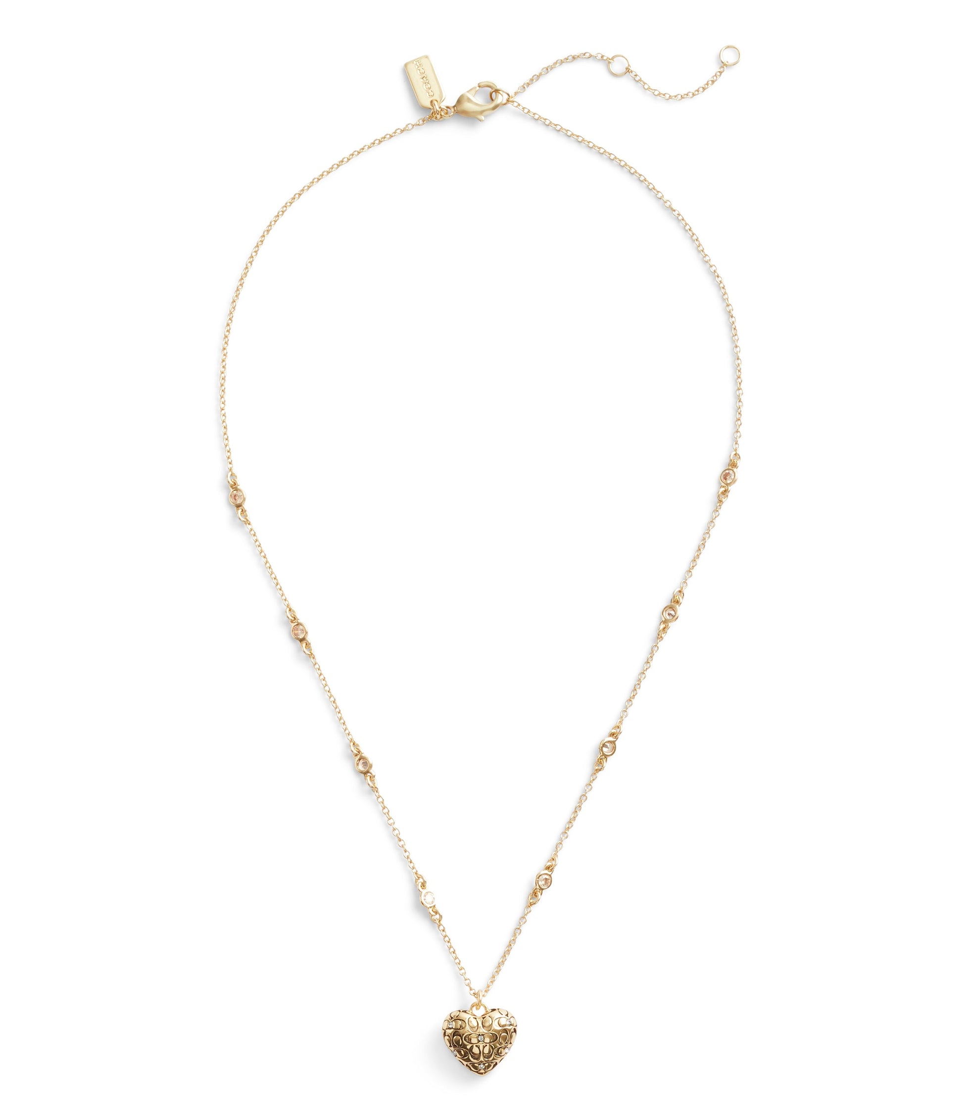 37460426GLD-Signature Quilted Heart Pendant Necklace-Crystal