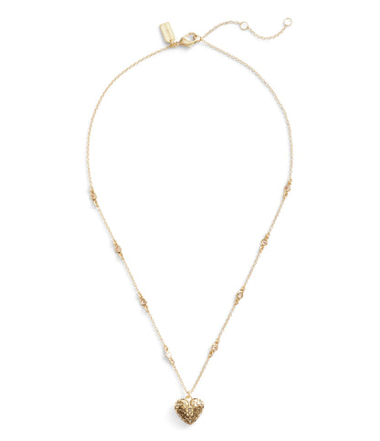 37460426GLD-Signature Quilted Heart Pendant Necklace-Crystal