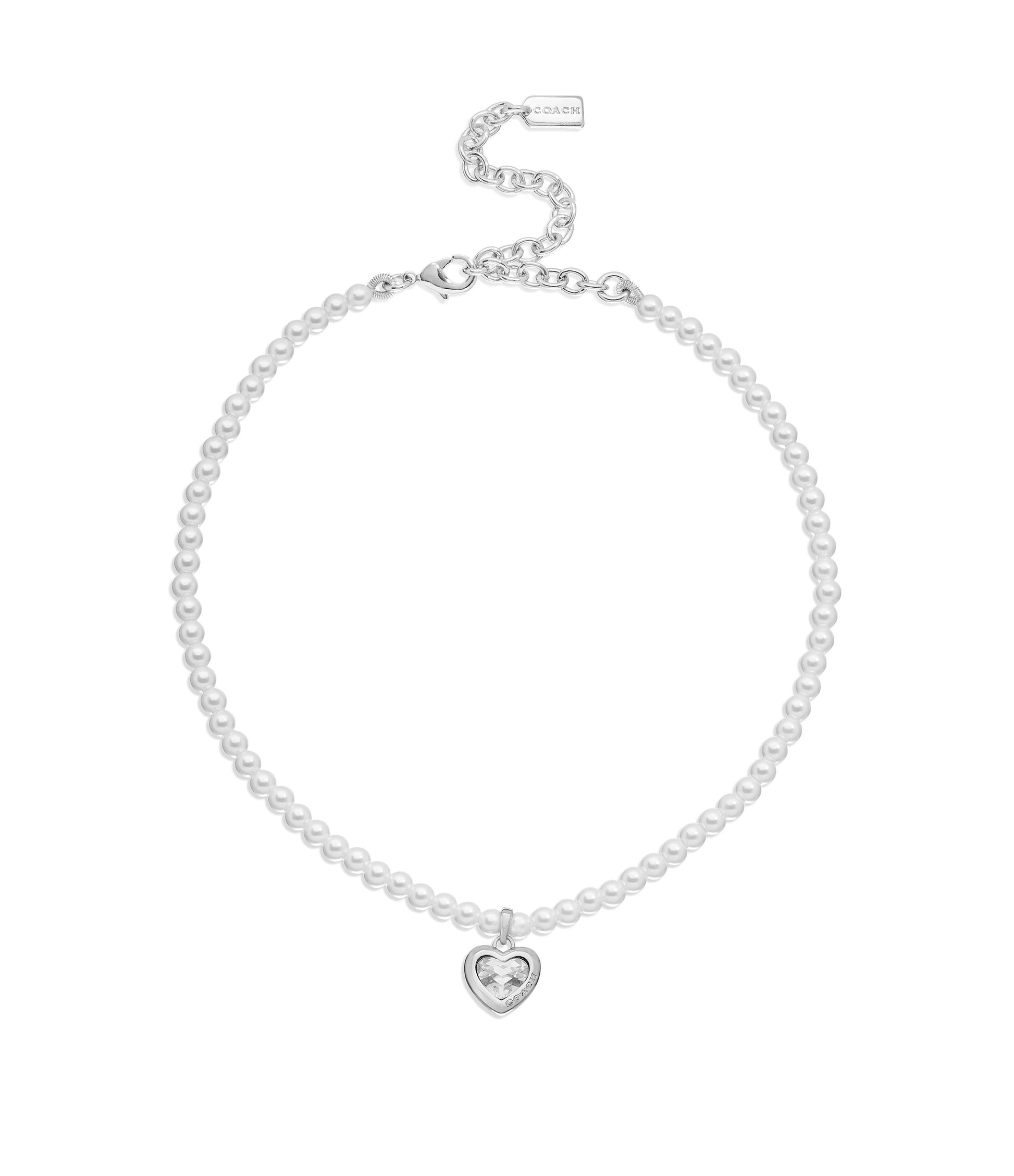 37460428RHO-Stone Heart Pearl Choker Necklace-Crystal