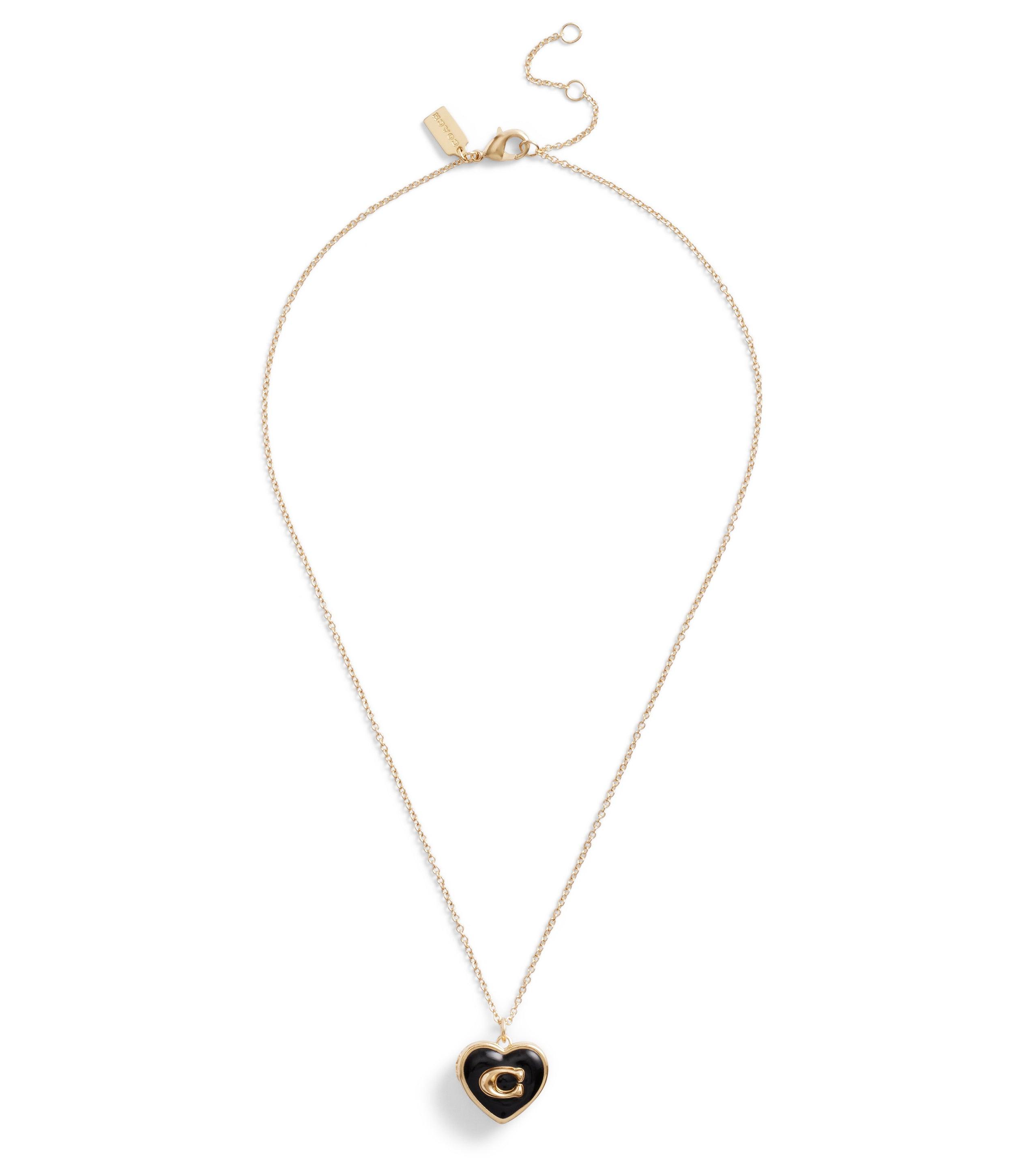 Signature Heart Locket Boxed Necklace-37463846Gld-Black