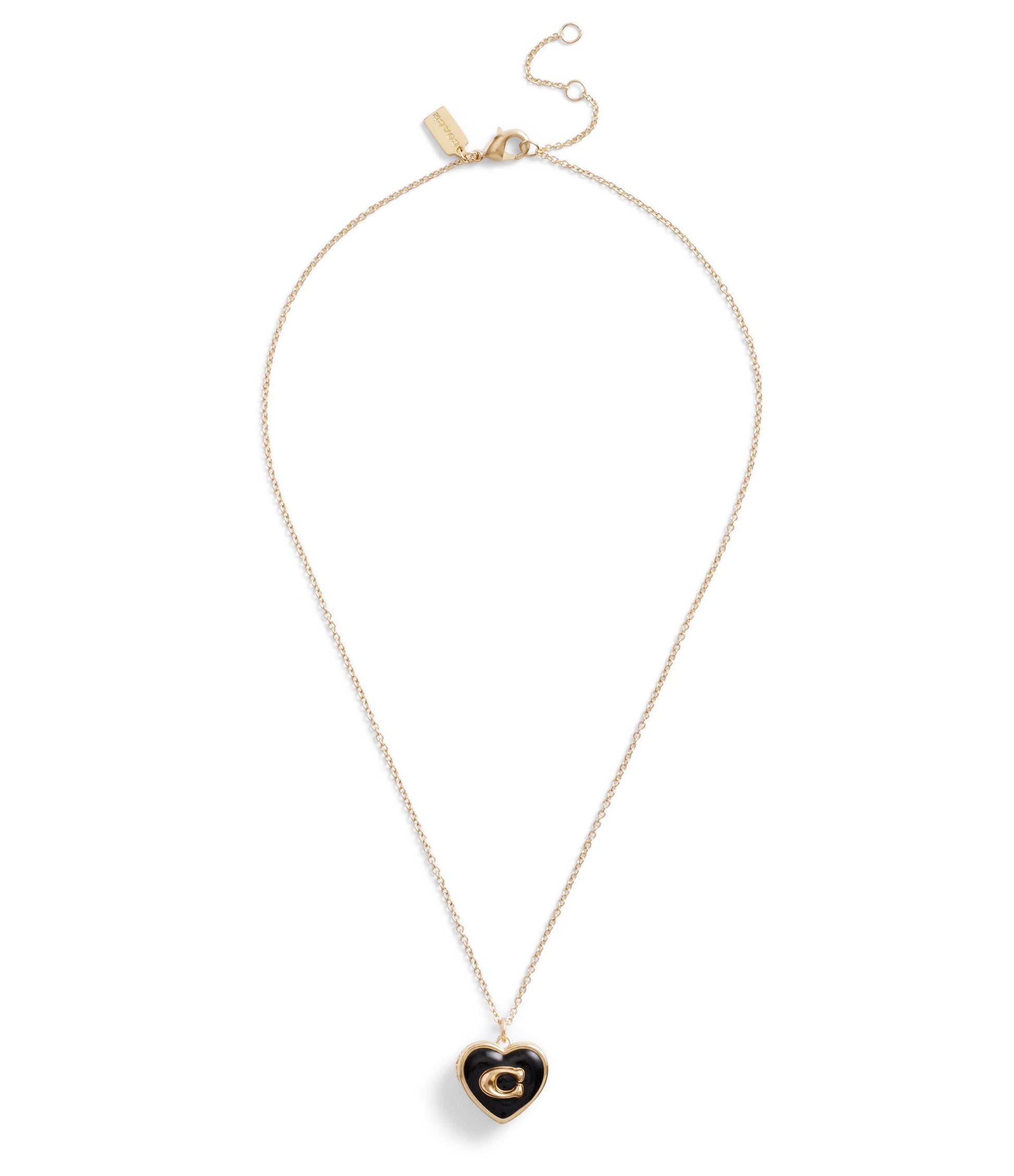 Signature Heart Locket Boxed Necklace-37463846Gld-Black