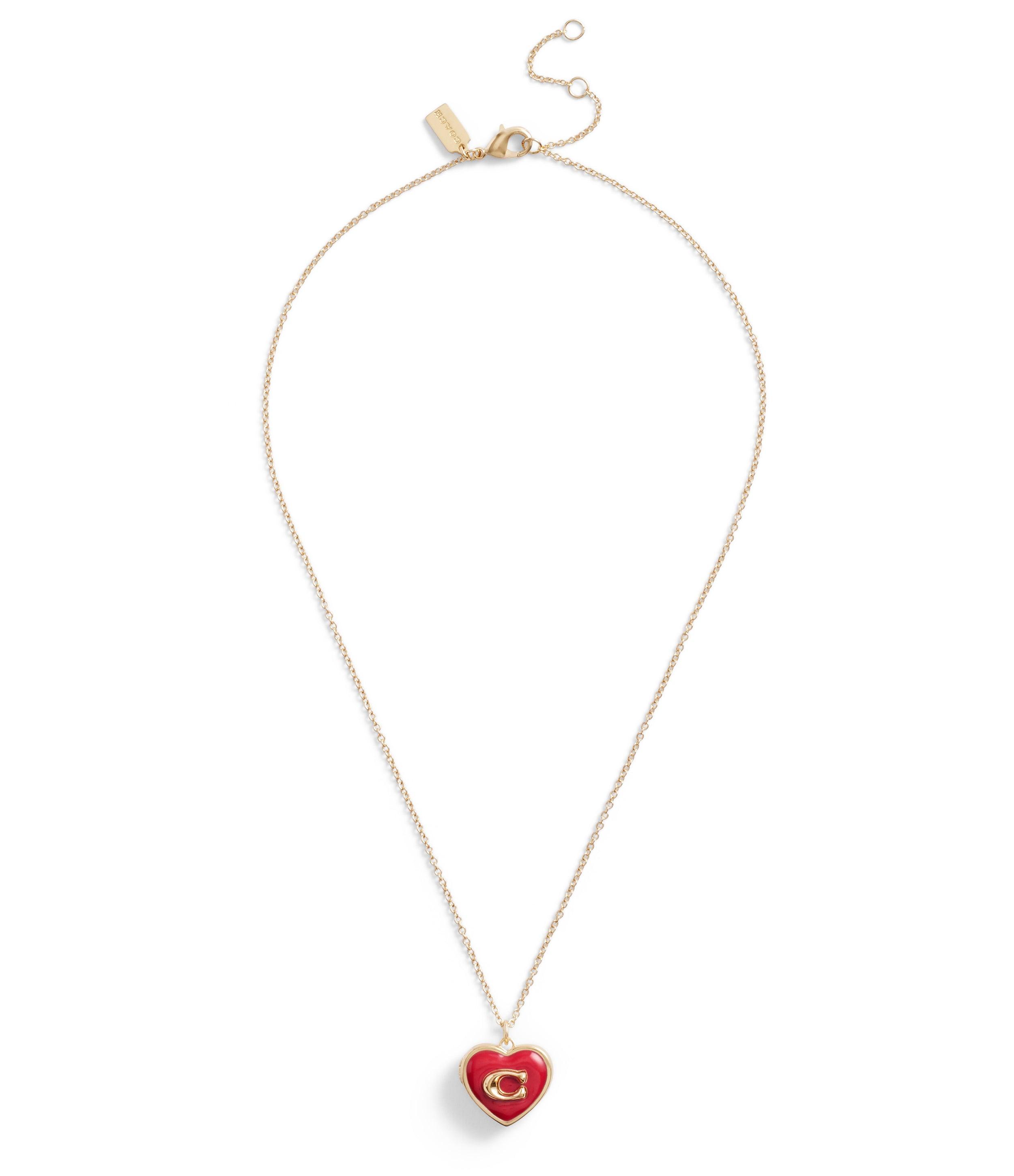 Signature Heart Locket Boxed Necklace-37463846Gld-Red