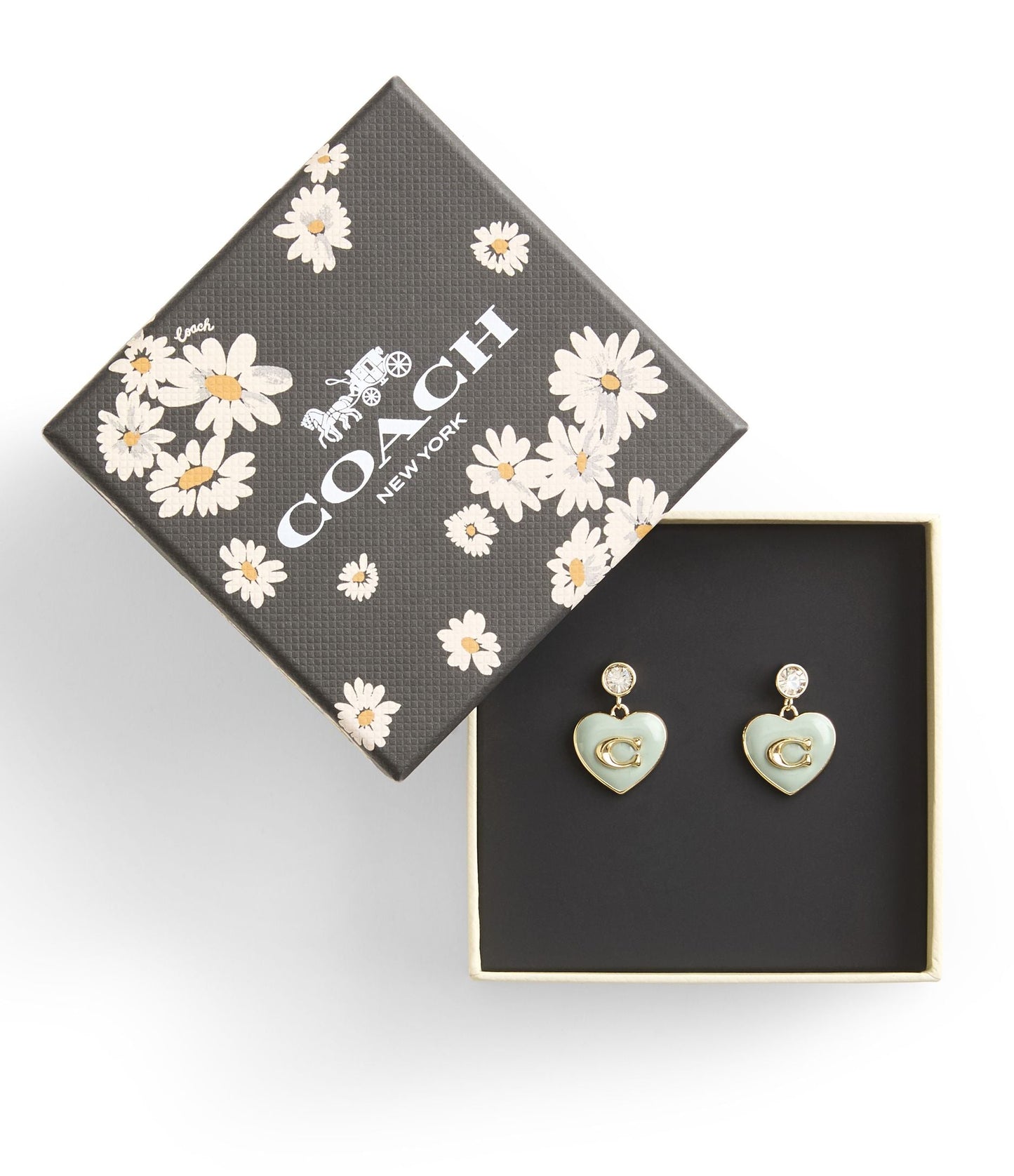 37469937GLD-Enamel Heart Drop Boxed Earrings-GREEN