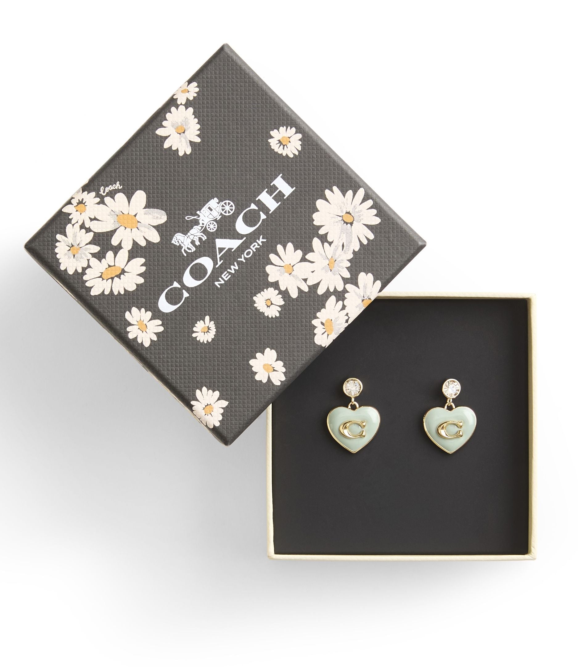 37469937GLD-Enamel Heart Drop Boxed Earrings-GREEN