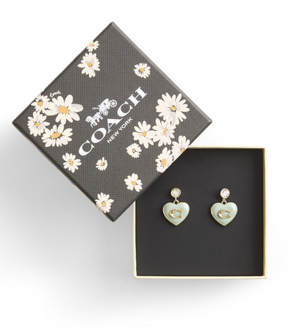 37469937GLD-Enamel Heart Drop Boxed Earrings-GREEN