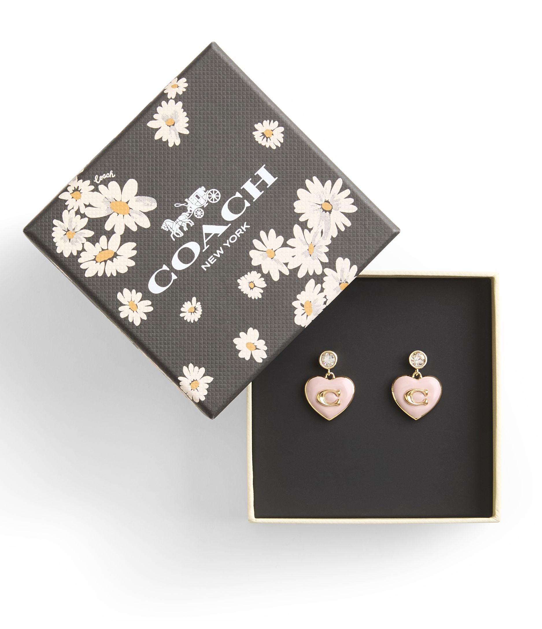 37469937GLD-Enamel Heart Drop Boxed Earrings-PINK