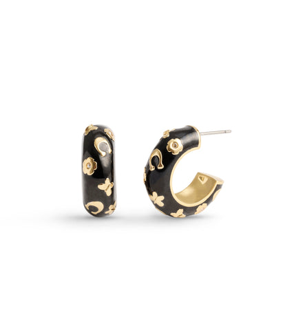 37469951GLD-Enamel Chubby Huggie Earrings-BLACK