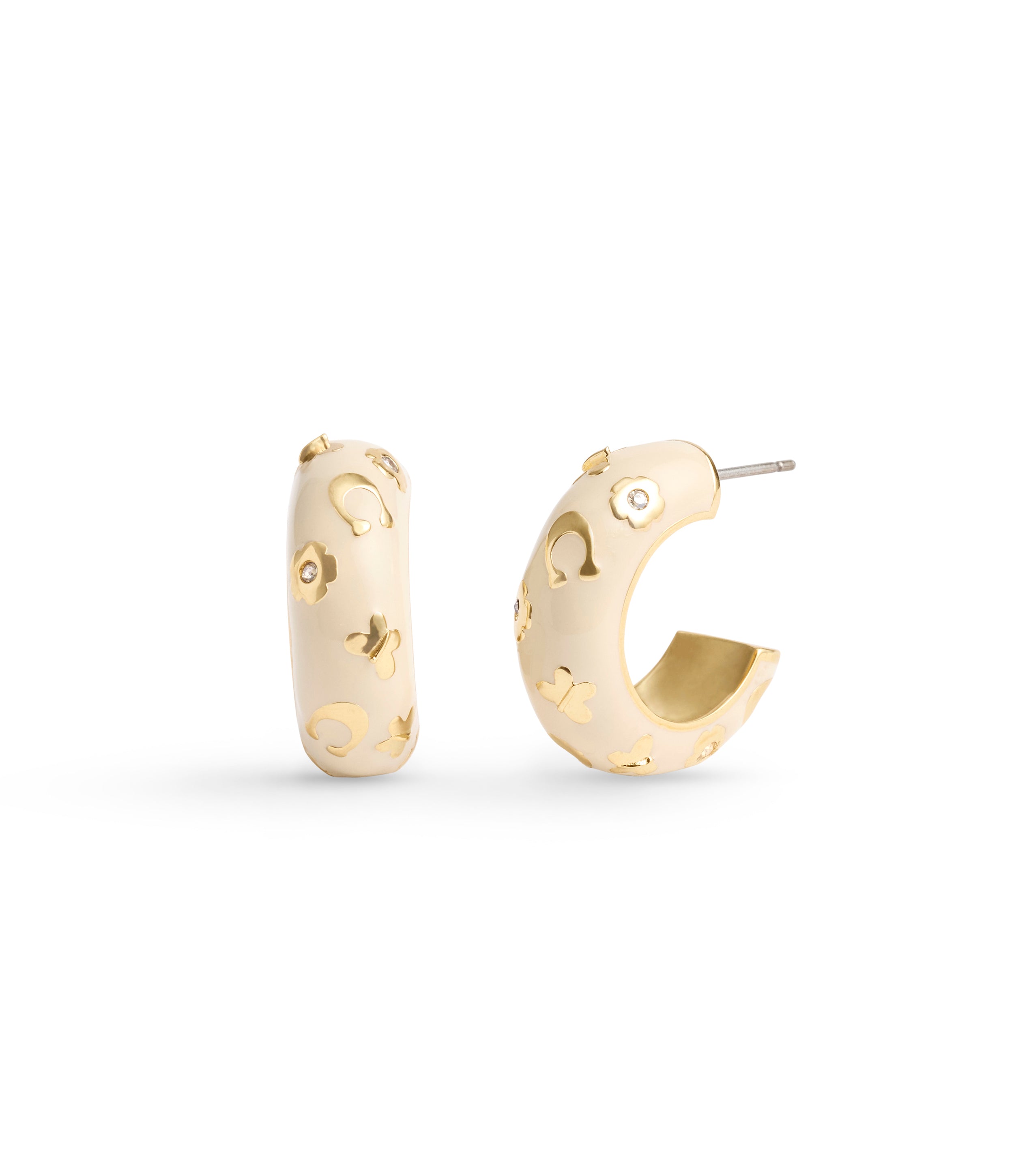 37469951GLD-Enamel Chubby Huggie Earrings-CHALK