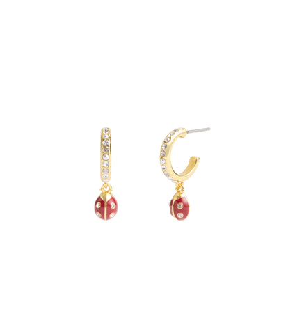 37469952GLD-Ladybug Pave Huggie Earrings-MULTI