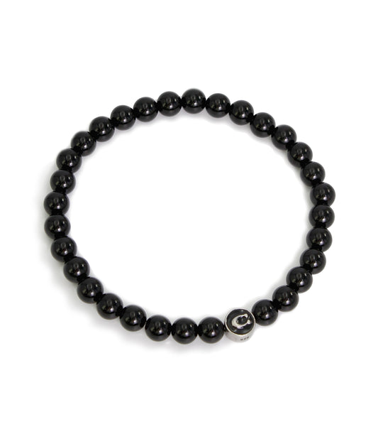 37470372SLV-Mens Bead C Stretch Bracelet-Black
