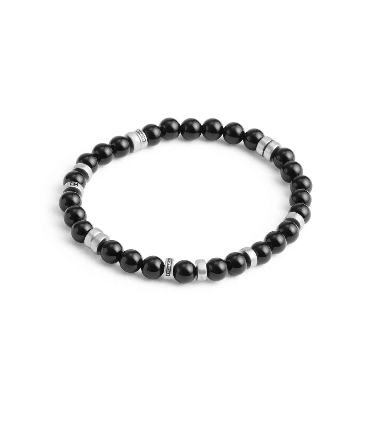 37470374SLV-Mens Bead Disk Stretch Bracelet-BLACK