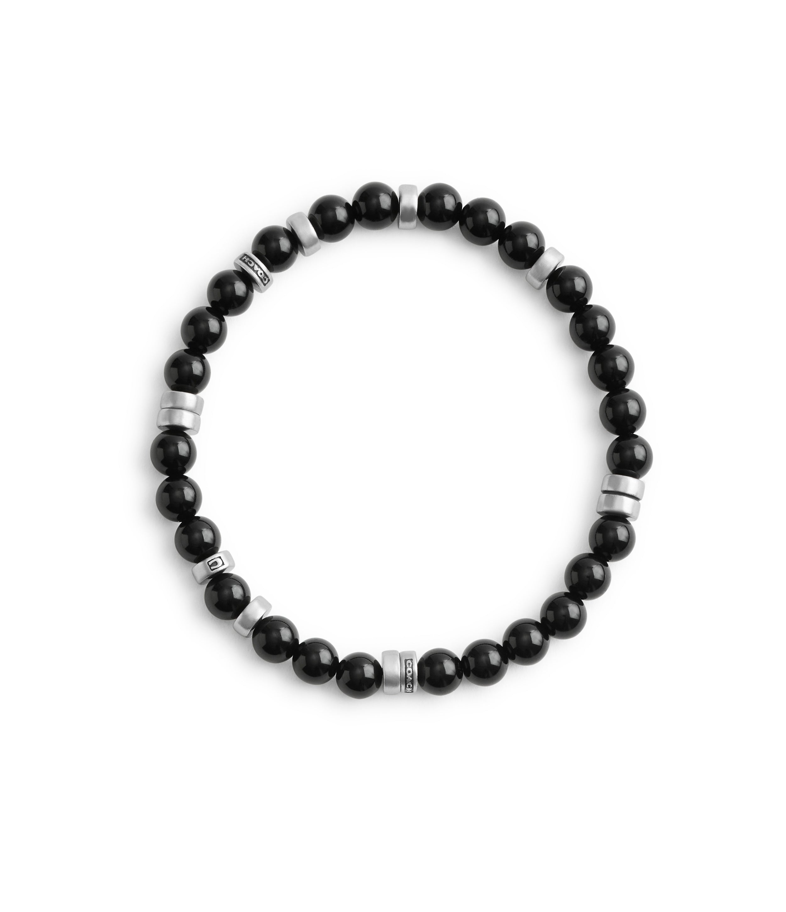 37470374SLV-Mens Bead Disk Stretch Bracelet