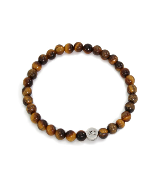 37470375SLV-Mens Semi Bead Stretch Bracelet-Brown