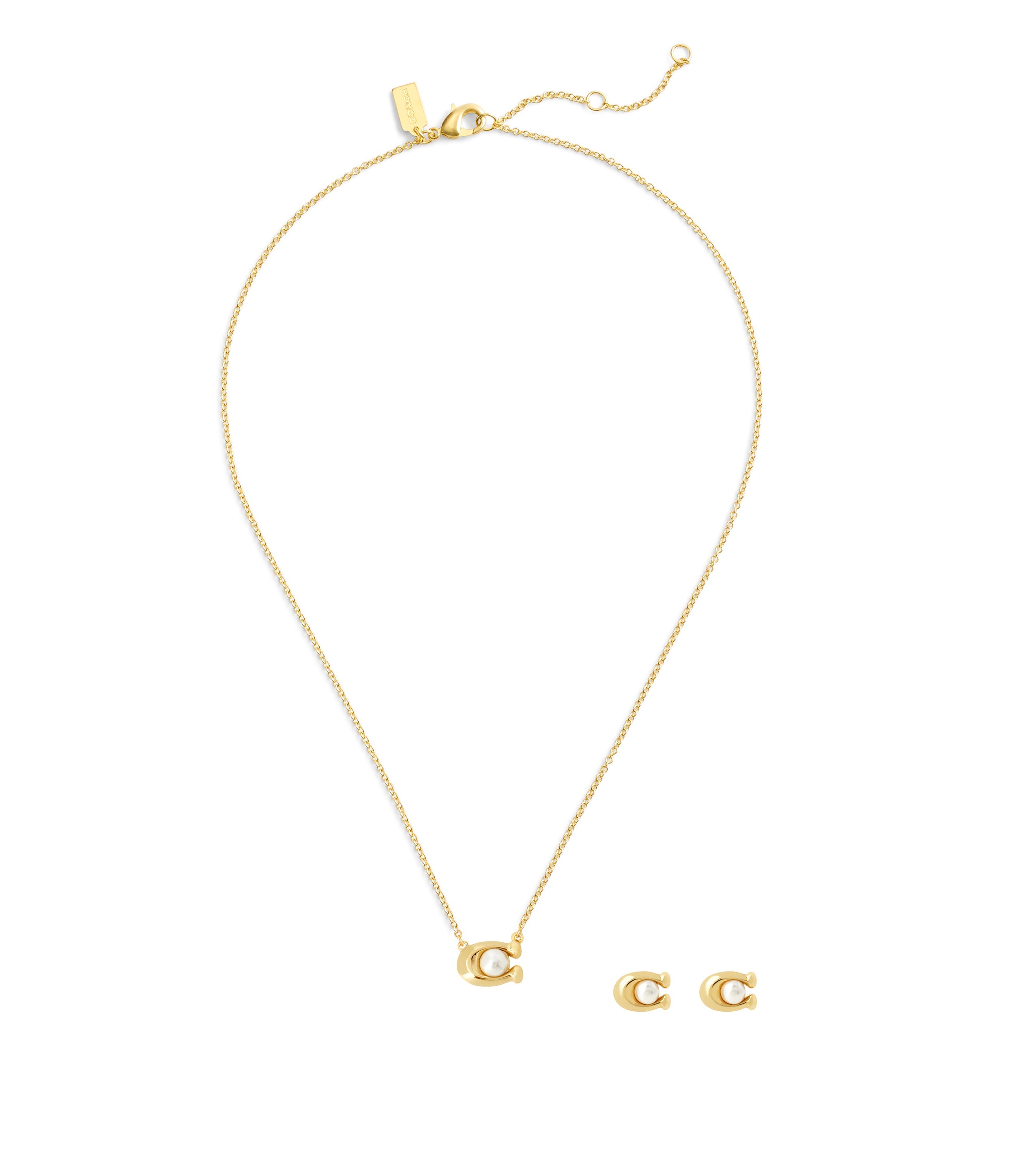 37473741GLD-Earrings & Necklace C Pearl Set-Pearl/Gold