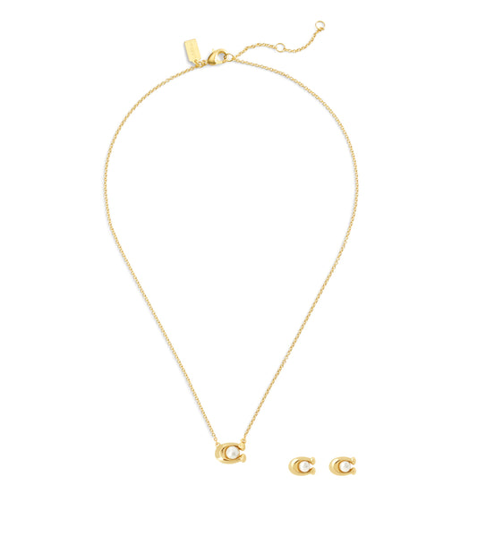 37473741GLD-Earrings & Necklace C Pearl Set-Pearl/Gold